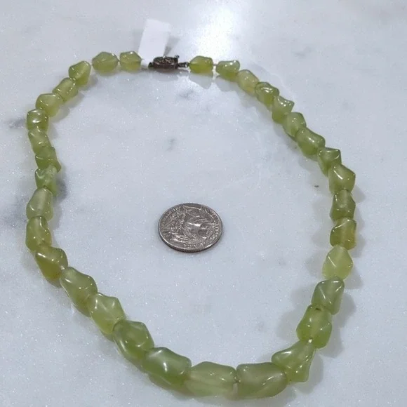 Chalcedony Green Gemstone Necklace Sterling Silver